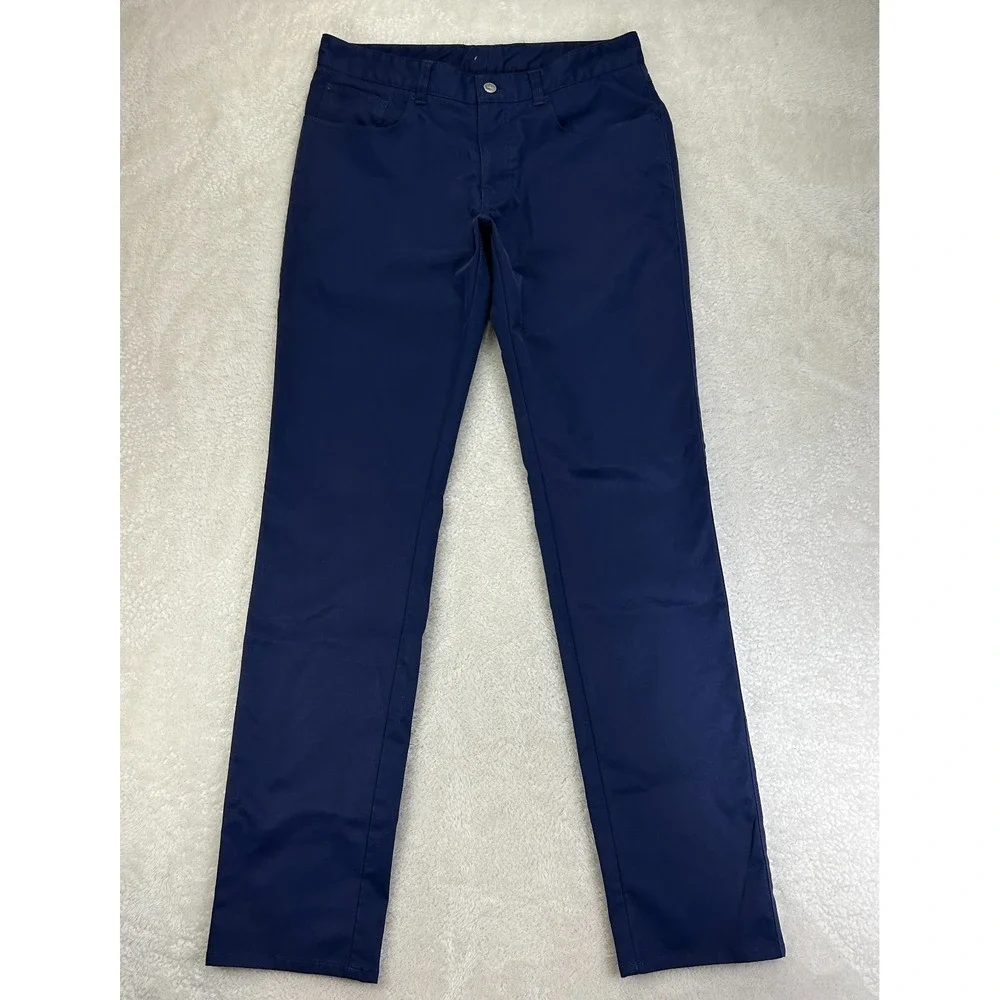 Peter Millar Golf Pants Mens Navy Blue Flat Front Straight Comfort Pockets READ